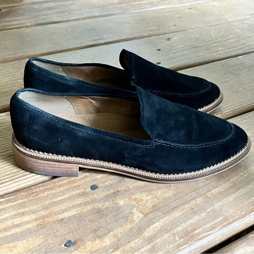 Susina Shoes Womens 9 M Black Suede Loafers Kellen Almond Toe Slip On Preppy